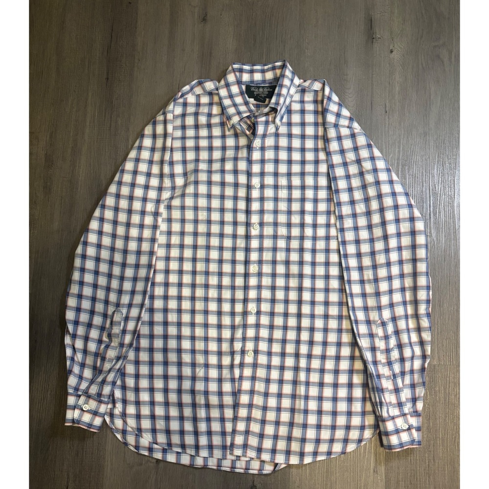Brooks Brothers Country Club Mens M Blue Plaid Slim Fit Egyptian Cotton USA